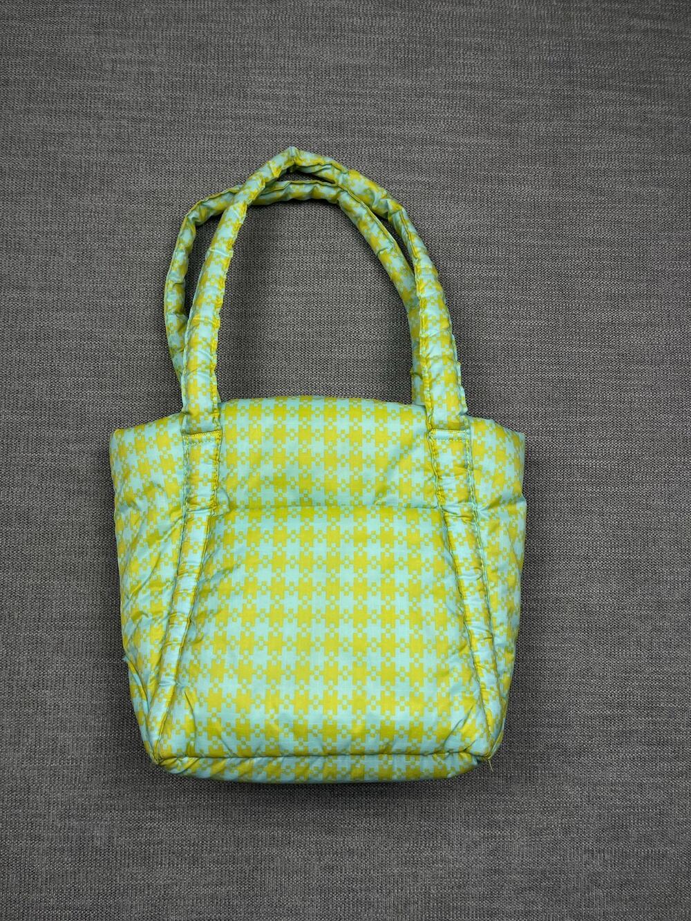 Baggu Puffy Mini Tote Bag Mint Green Pixel Gingham